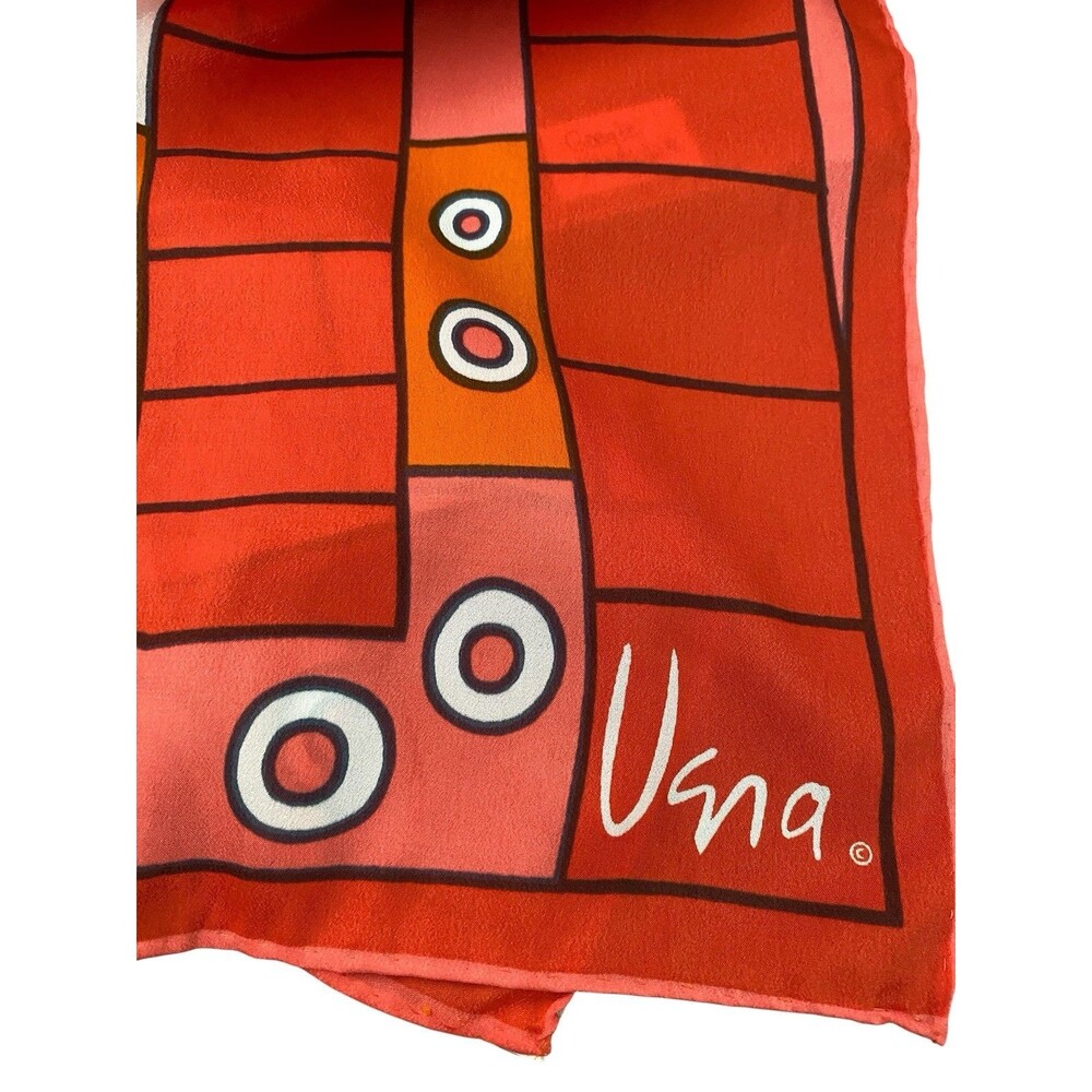 Vintage Vera Neumann Scarf  Oblong Pink Orange Red White Mod MCM Hand Rolled Hem